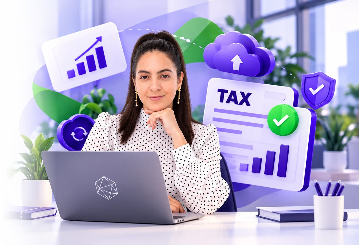 Una preparadora de taxes trabajando con el software en su laptop